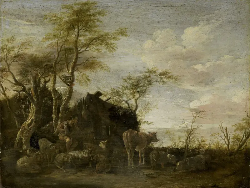 Interior of a herdsman’s hut, oil painting by Paulus Potter
