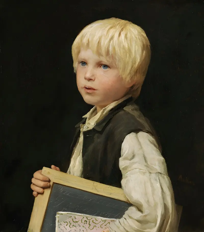 A young boy in a school setting, reflecting the innocence of childhood.
