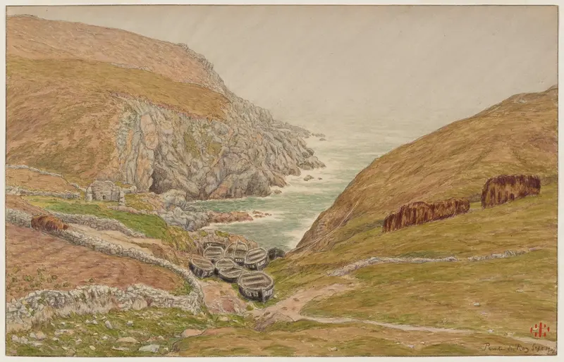 Marine scene with waves and shoreline by Henri Rivière, oil painting, 1907