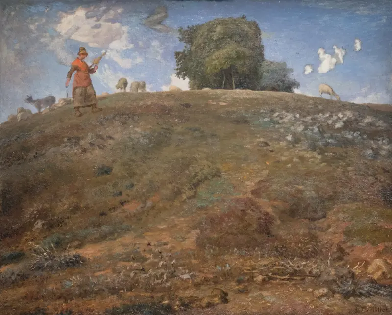 Rural landscape with hills and fields, oil on canvas by Jean-François Millet