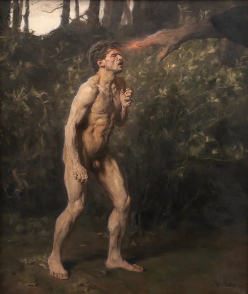 Julius Paulsen's 'Cain' explores the biblical narrative of Cain and Abel through a symbolic lens.