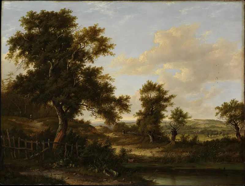 Landscape of hills and trees in oil on canvas by Patrick Nasmyth