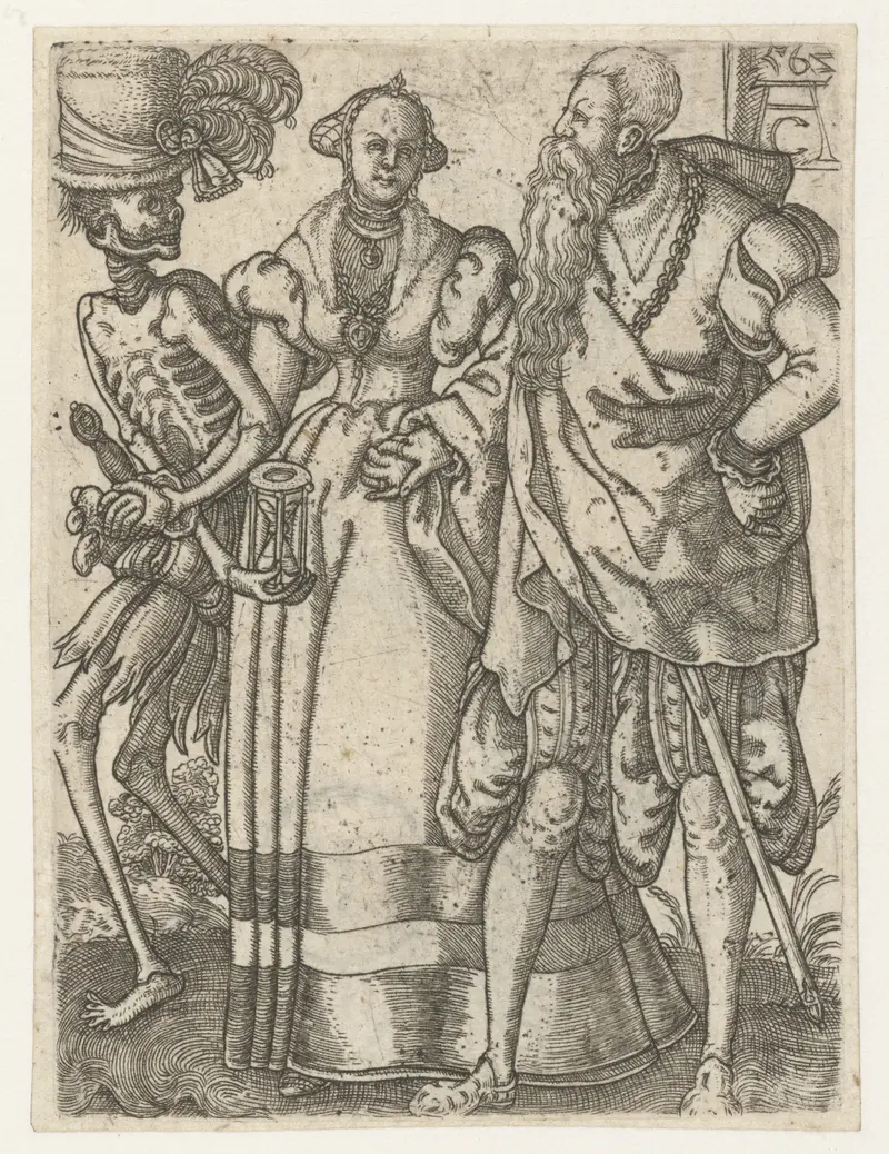 Echtpaar met de Dood engraving by Monogrammist AC depicting a couple in an embrace.