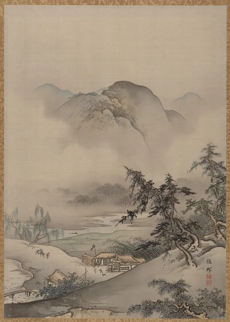 Landscape by Hashimoto Gahō, Ukiyo-e, featuring rolling hills and soft light.