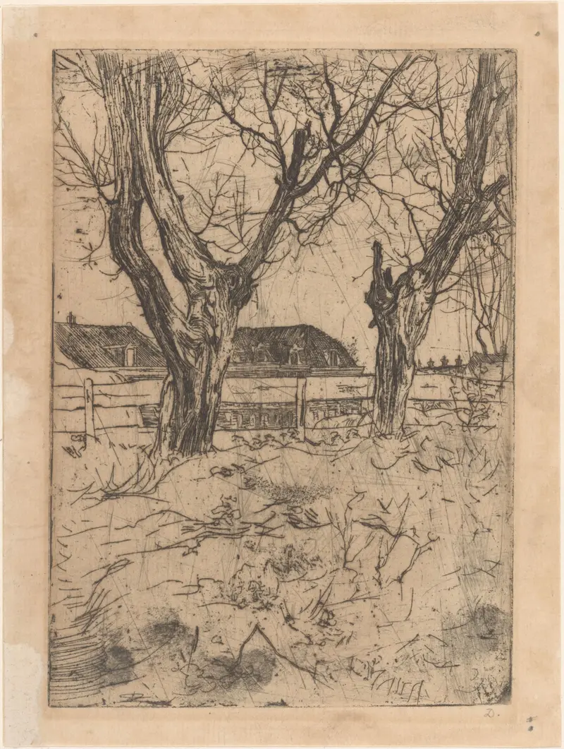 Landscape with two solemn willow trees by Pieter Dupont, oil painting