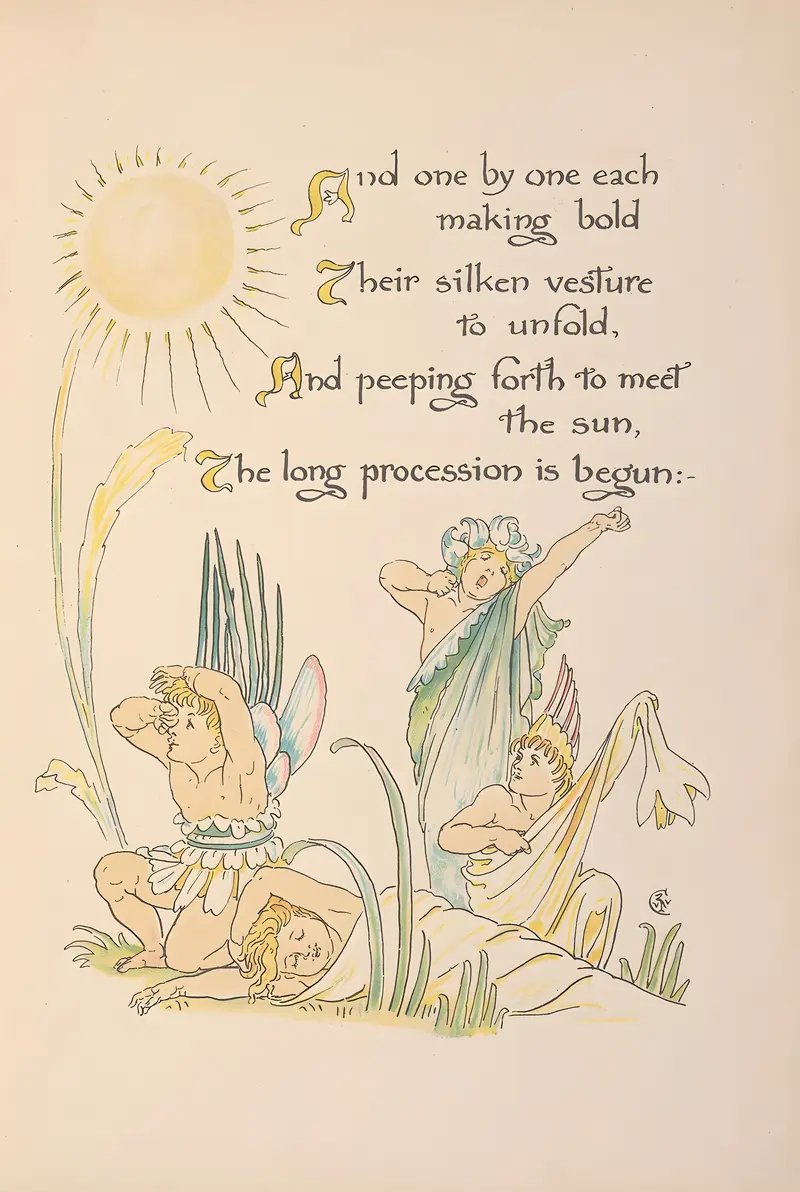 Walter Crane's 'Flora’s feast; A masque of flowers Pl.03' showcases a vibrant floral arrangement.