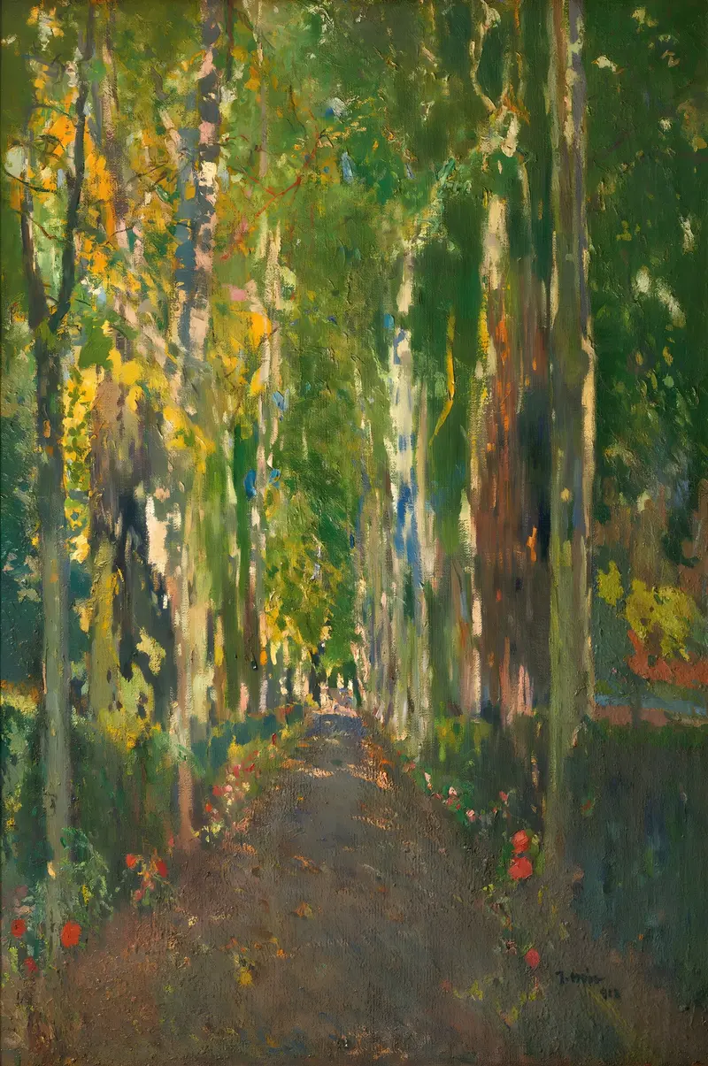 Landscape with a path through greenery, oil painting by Joaquin Mir Trinxet