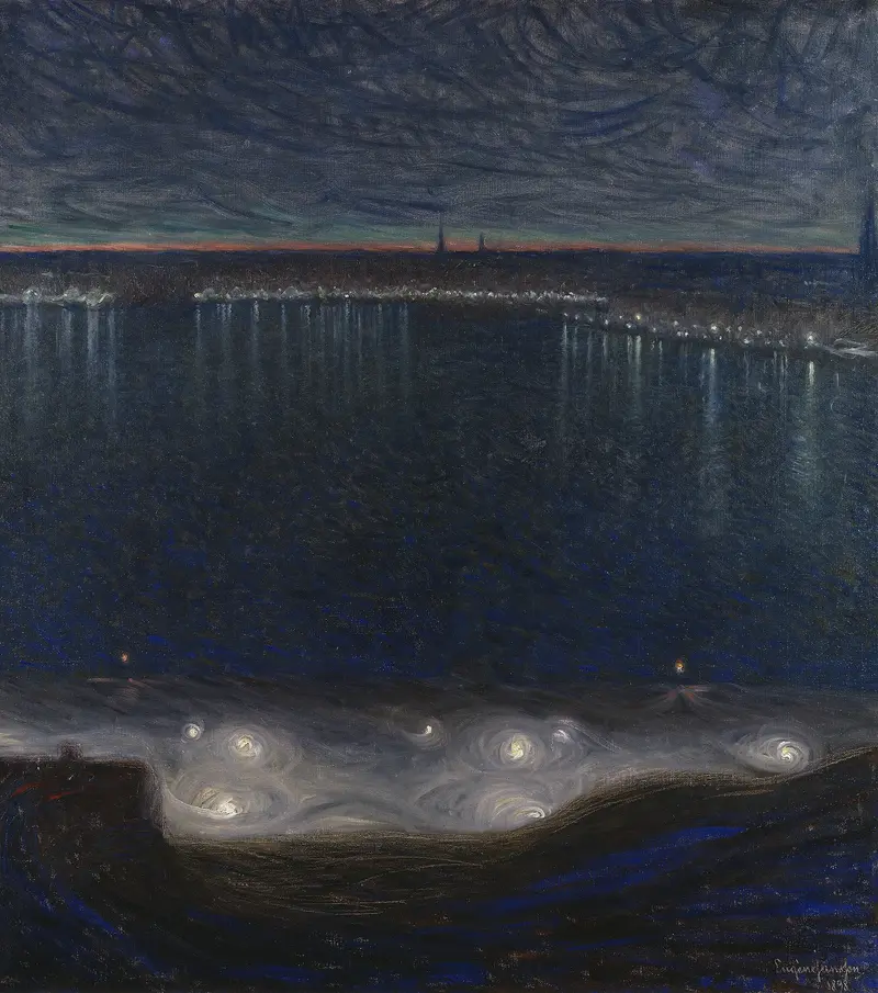 Riddarfjärden, Stockholm by Eugène Jansson, oil on canvas depicting twilight over water