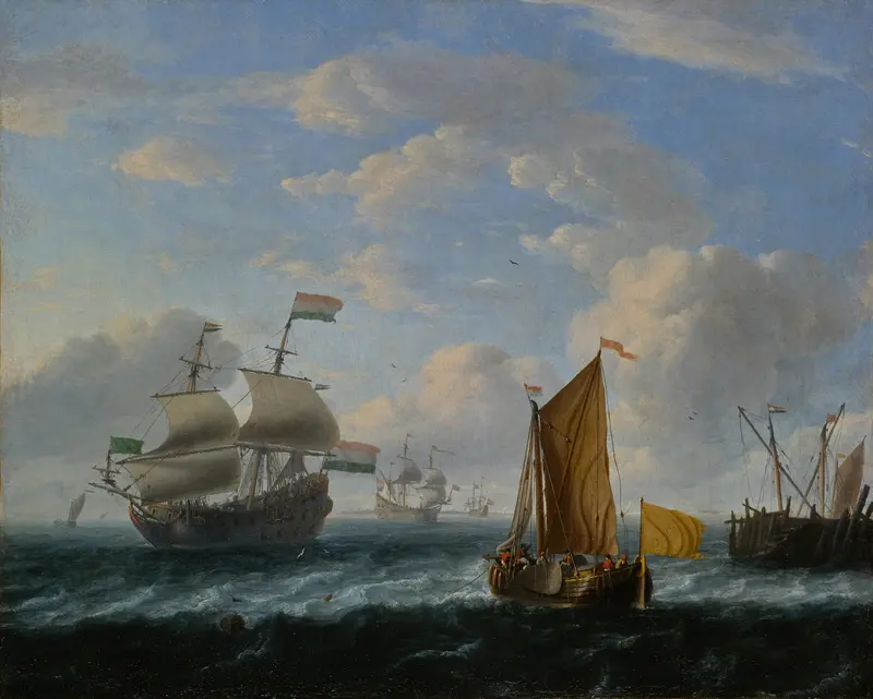 Dutch Warships, oil on canvas by Follower of Ludolf Backhuysen