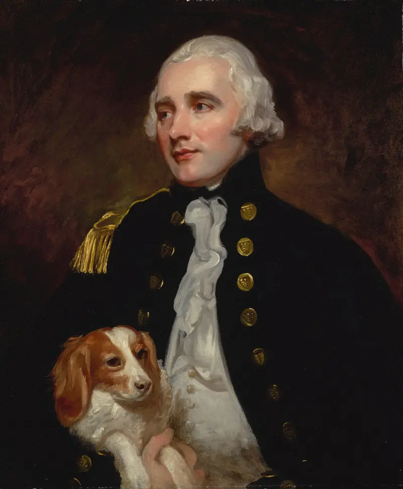 This painting depicts an officer in a military uniform, showcasing George Romney's skill in portraiture.