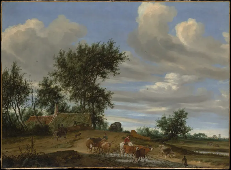 Landscape with a country road and fields by Salomon van Ruysdael, oil painting