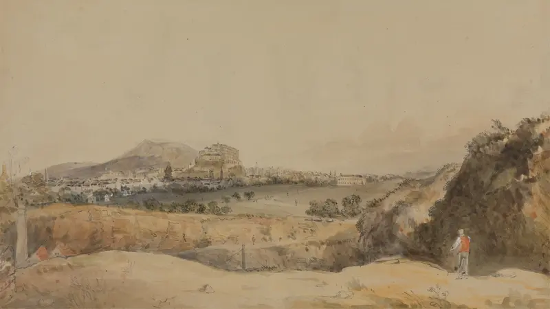 A View of Edinburgh by Alexander Nasmyth, landscape featuring greenery and architecture, medium unknown.