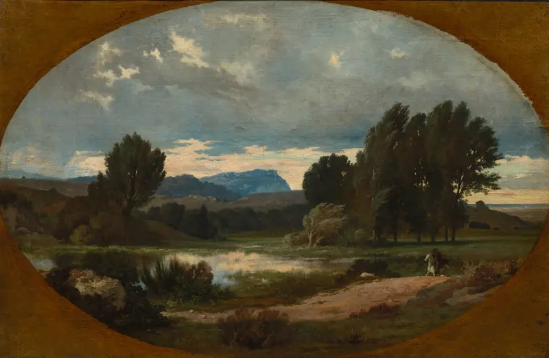 Landscape with Rider on White Horse, oil painting by Jean-Achille Benouville