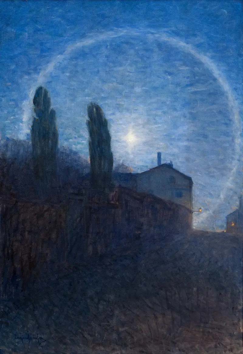 Lunar Halo by Eugène Jansson, oil on canvas depicting a moonlit landscape with shimmering water.