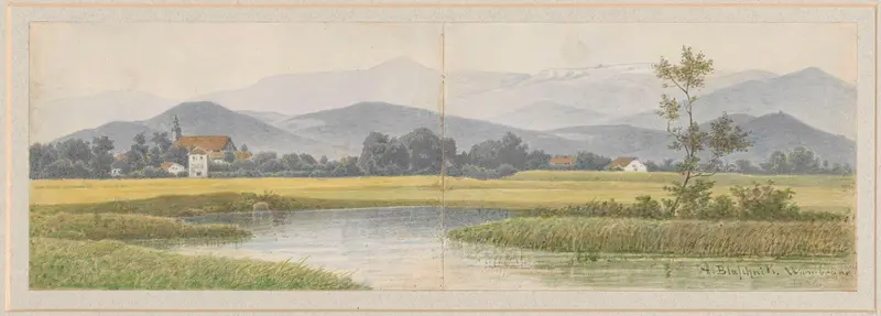Mountain landscape with church, oil painting by Arthur Blaschnik