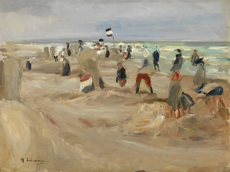 Marine scene with figures on the beach, oil painting by Max Liebermann