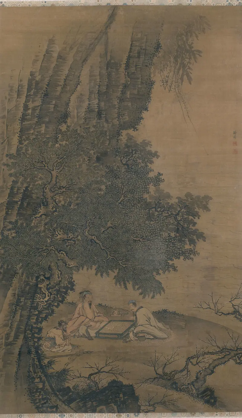 Landscape with Daoist Immortals Playing Weiqi, silk by Dai Jin