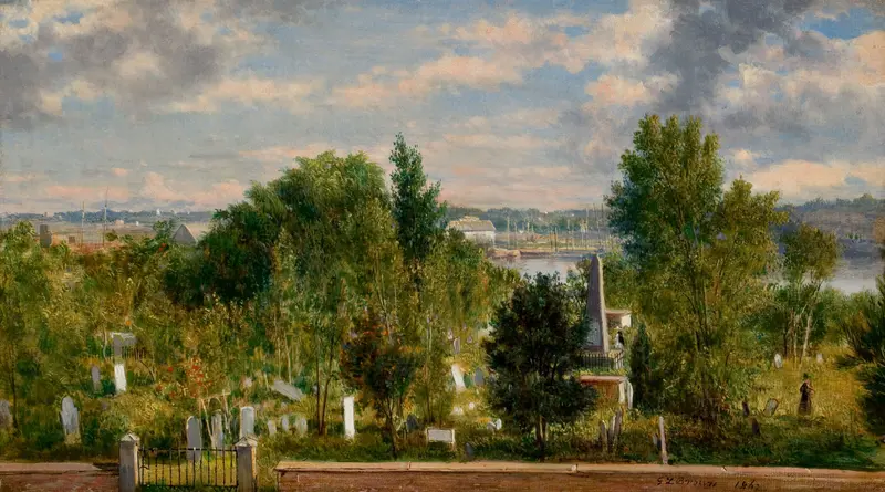 New England landscape with cemetery, oil on canvas by George Loring Brown