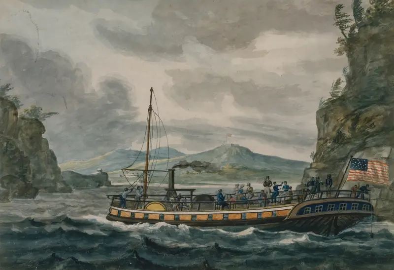 Steamboat Travel on the Hudson River by Pavel Petrovich Svinin, oil painting
