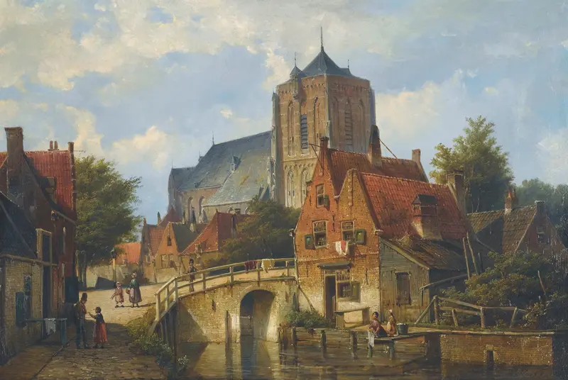 Landscape with a canal, oil on canvas by Willem Koekkoek