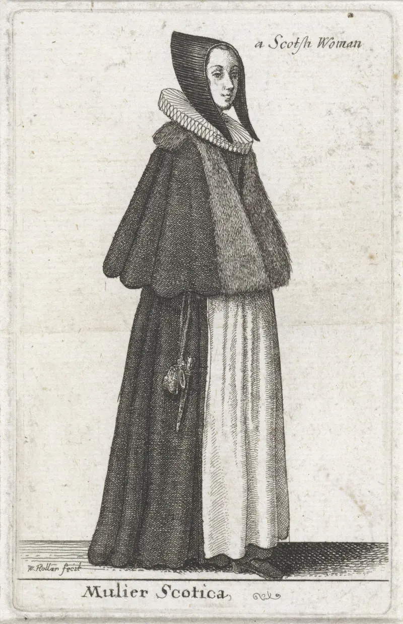 Scottish woman in elegant dress, etching by Wenceslaus Hollar