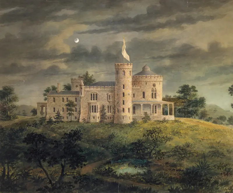 Architectural perspective of Ericstan by Alexander Jackson Davis, 1855