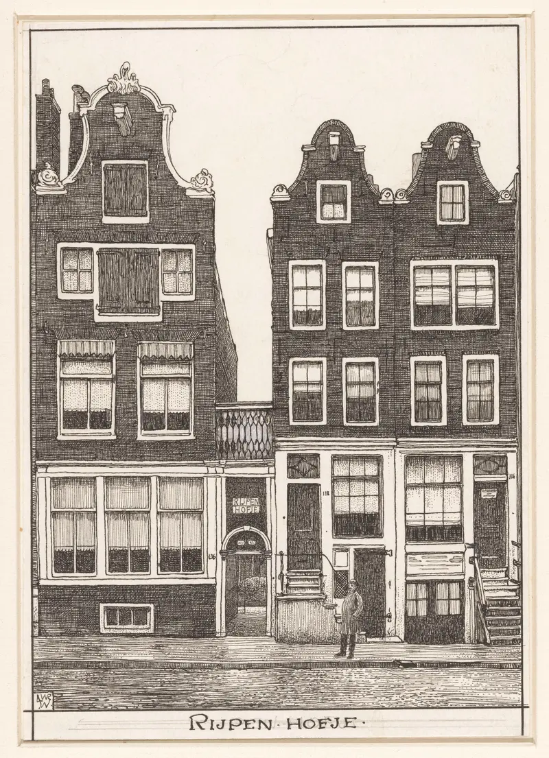 Het Rijpen Hofje te Amsterdam by Willem Wenckebach, oil painting depicting a serene courtyard.