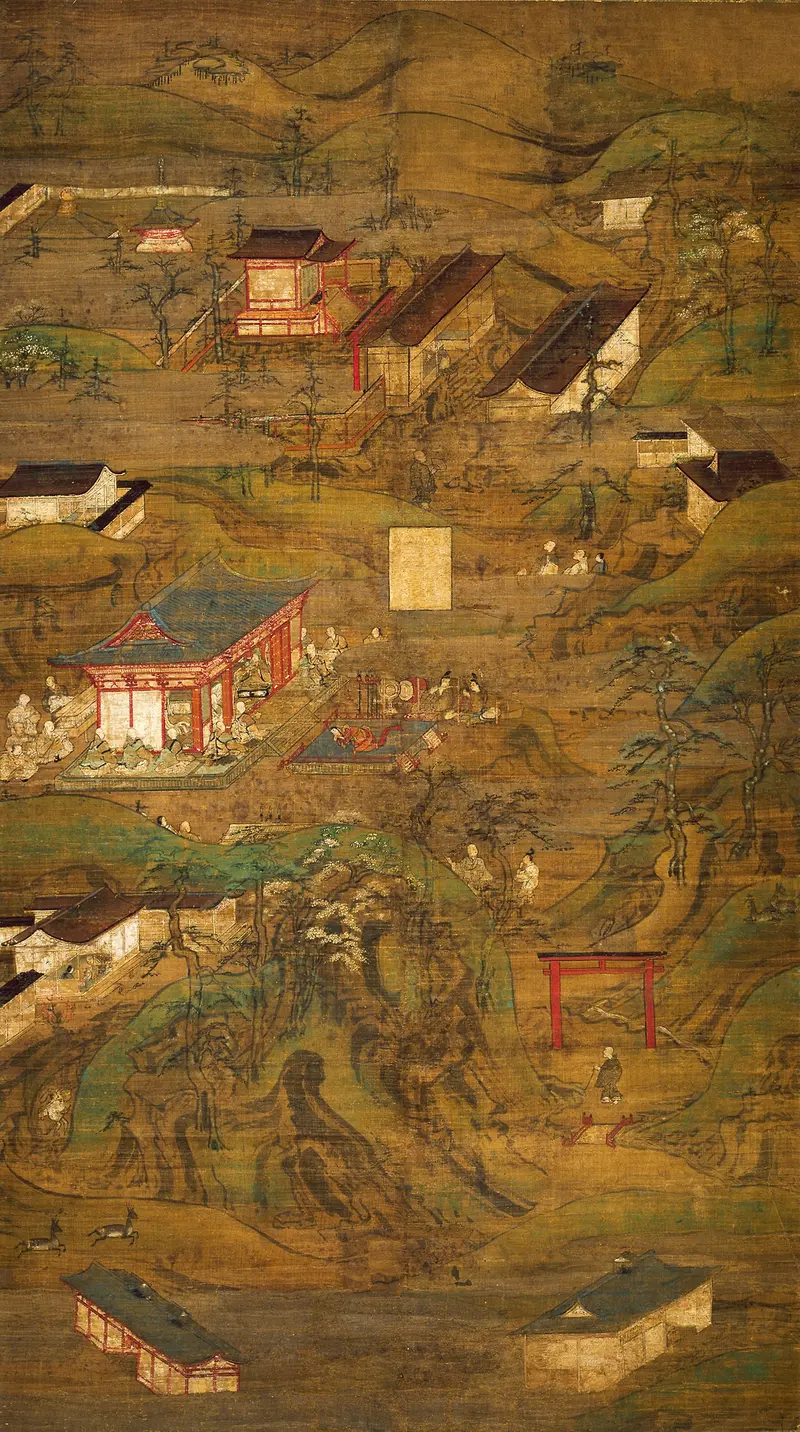 Silk artwork depicting mythical figures by Unknown Artist