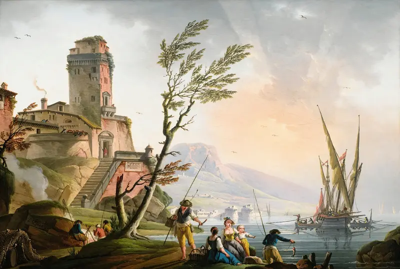 Mediterranean Landscape by Charles-François Grenier De Lacroix, oil painting depicting lush terrain and light.