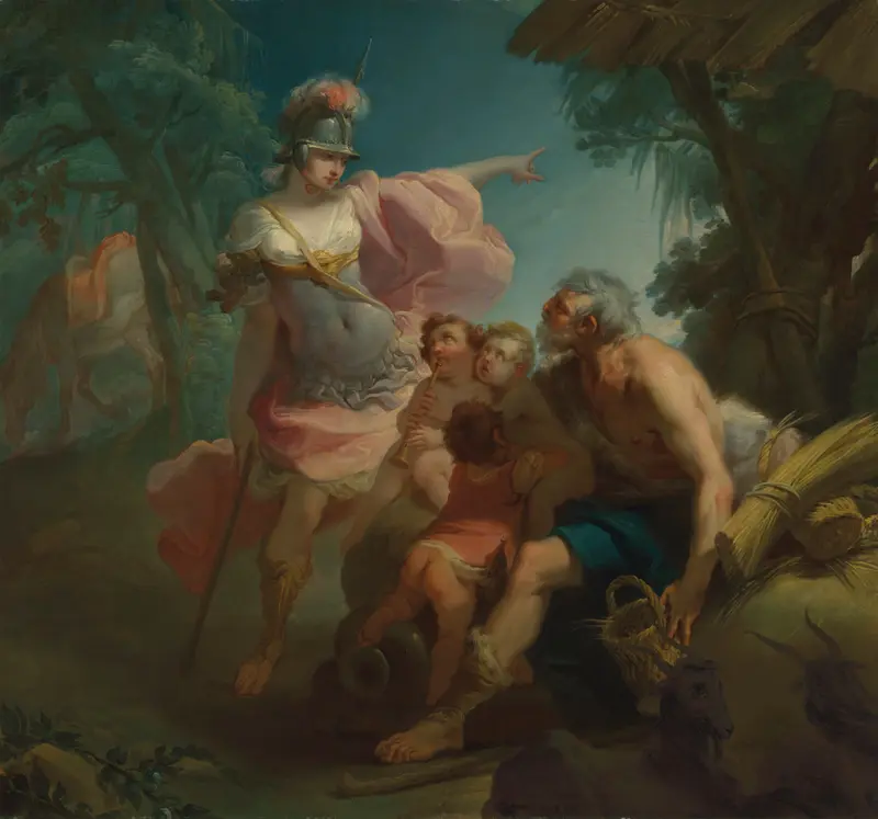 Erminia amongst the Shepherds by Gaetano Gandolfi depicts a serene pastoral scene.