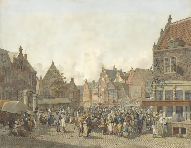Town Square with Fair, oil on canvas by Johannes Huibert Prins