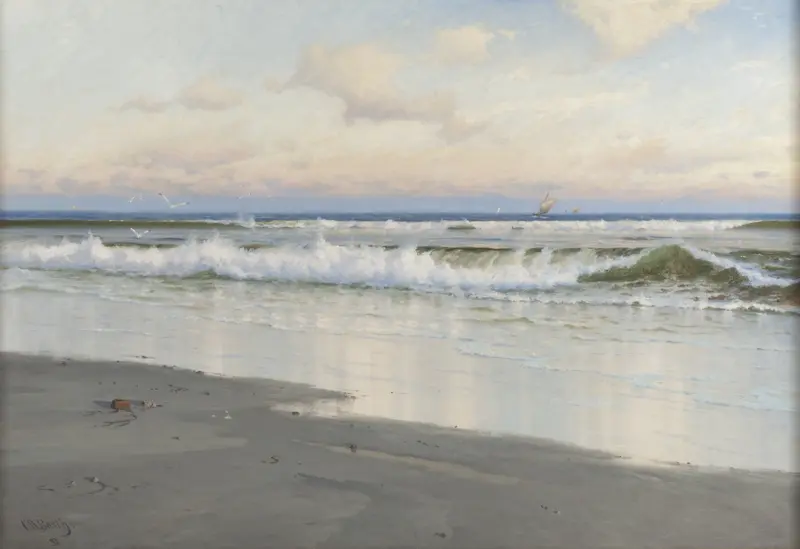 The Beach at Filey in Yorkshire, England by Carl Wilhelm Bøckmann Baarth, impressionism, oil painting