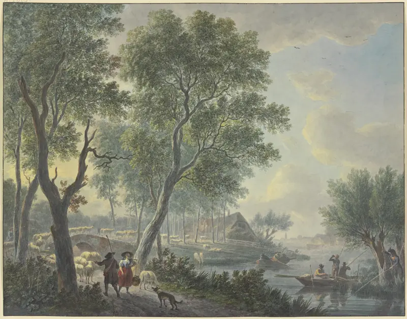 Genre scene with shepherd and milkmaid, oil on canvas by Abraham Teerlink