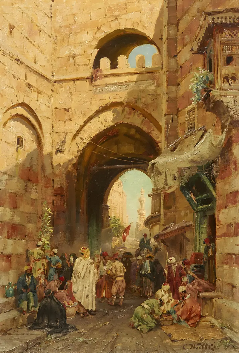 Oil on canvas by Carl Wuttke depicting Bab Zuweila in Cairo