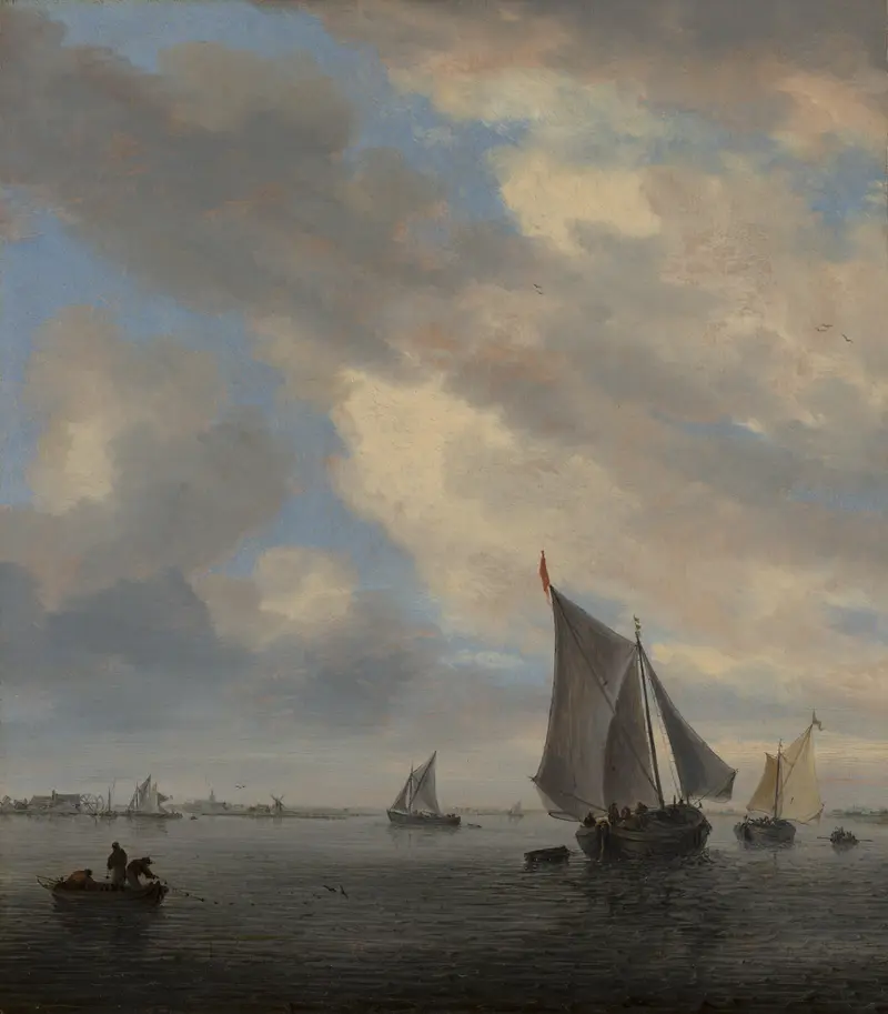 View of Sailing Boats on a Lake, oil painting by Jacob Salomonsz. van Ruysdael