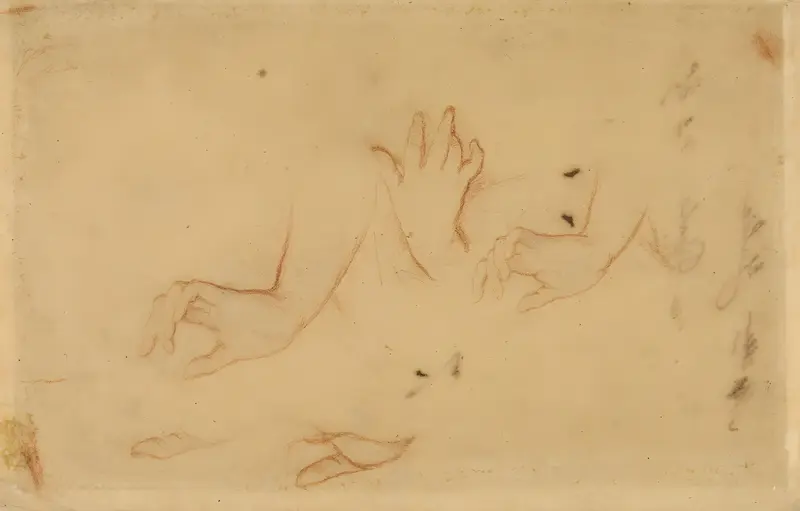 A study of hands by Narcisse-Virgile Diaz de La Peña showcasing intricate details.