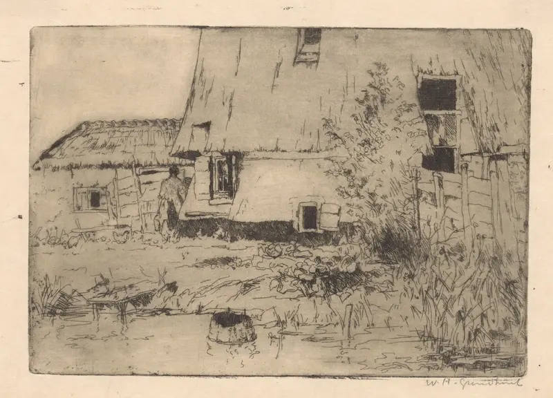 Landscape featuring a windmill base by Willem Adrianus Grondhout, oil painting