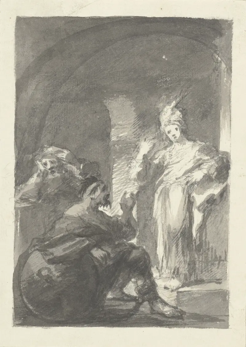 Figurative artwork by Johann Georg Trautmann depicting three figures in a prison cell.