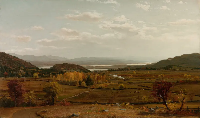Landscape by John William Casilear, oil on canvas depicting hills and clouds