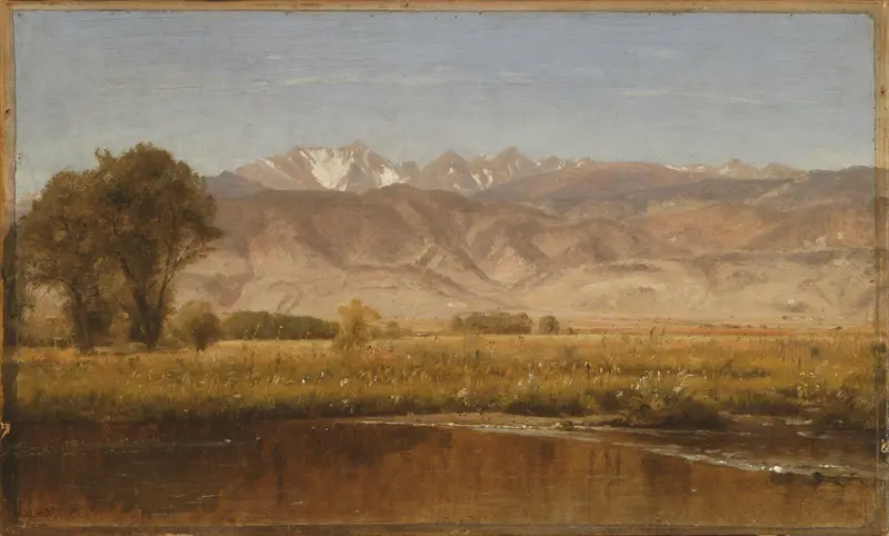 Landscape of Colorado foothills with wildflowers, oil painting by Worthington Whittredge