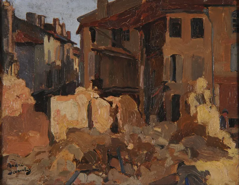 Ruines, rue Mautroté by André Victor Édouard Devambez, oil painting depicting abandoned street ruins.