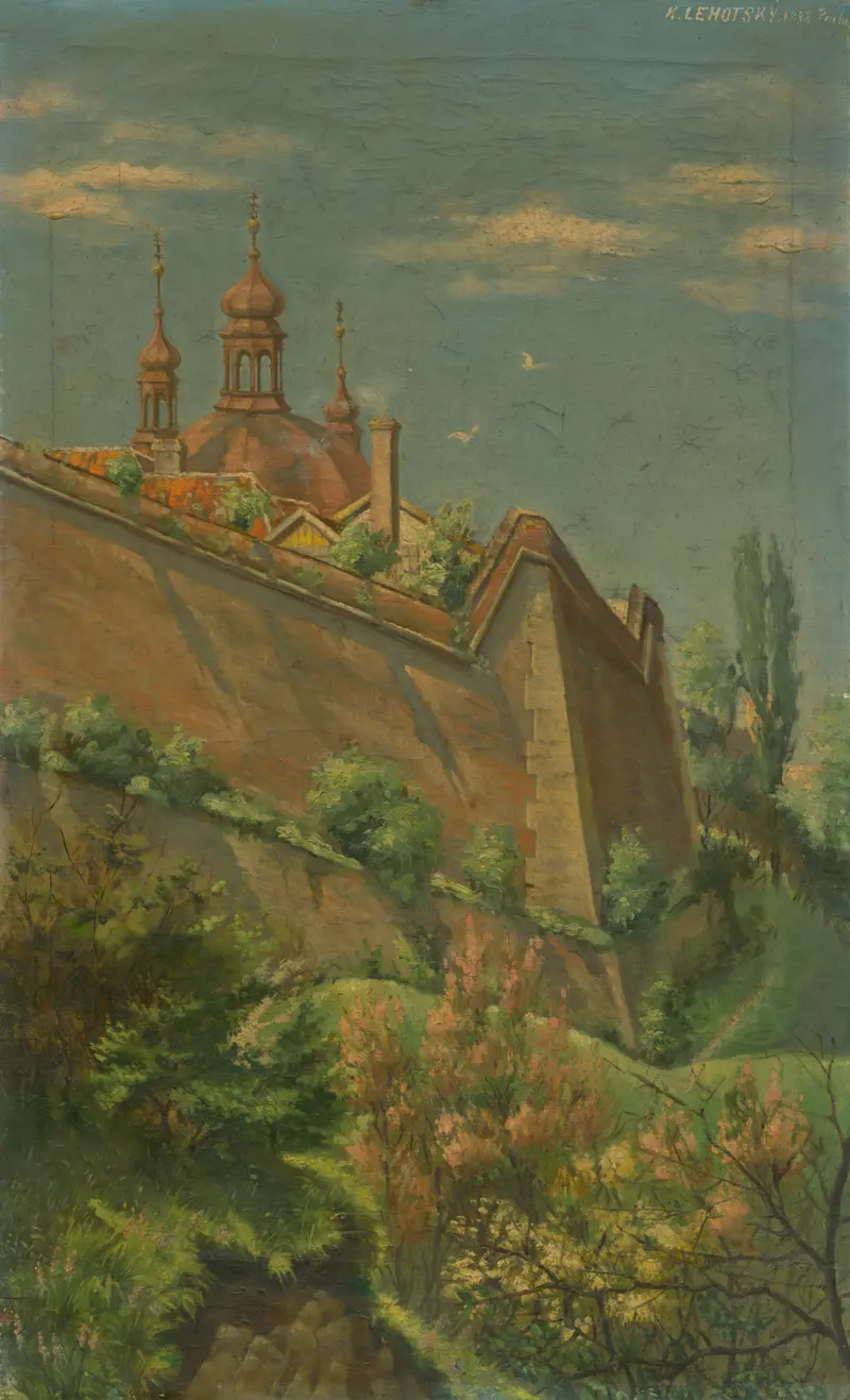 Architecture at dusk by Karol Miloslav Lehotský, oil painting