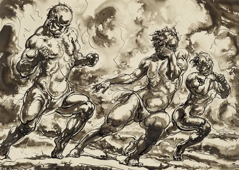 Alfred Ost's painting 'Bestormers van het lot' explores themes of fate and struggle.