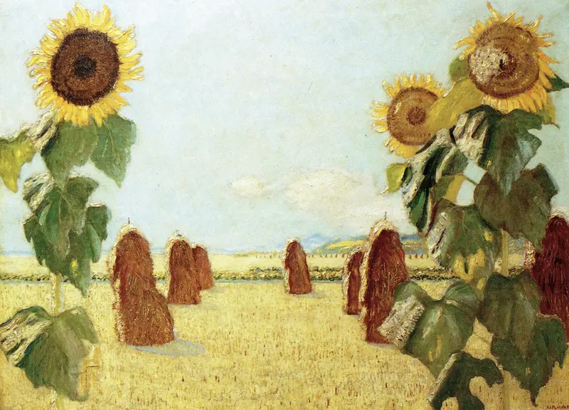 Vibrant sunflowers in oil on canvas by Hermann Urban