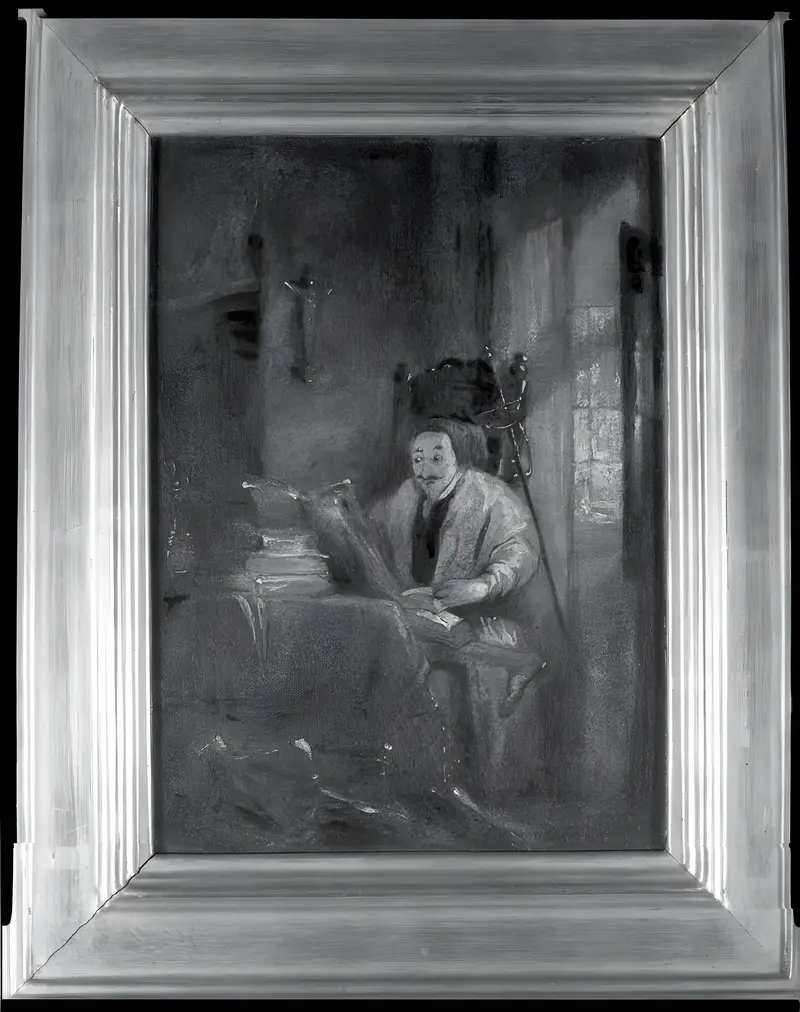 Don Quixote by Richard Parkes Bonington, oil on cardboard, depicting a melancholic figure in muted hues.