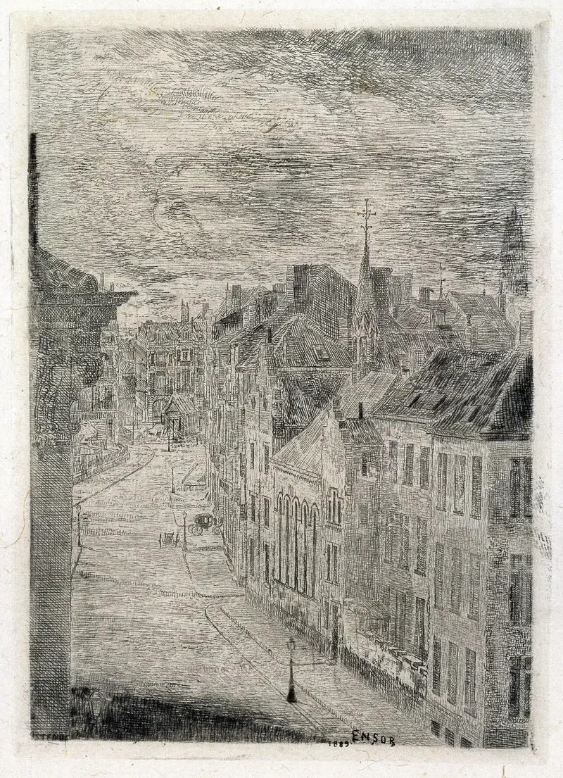 Coastal landscape with street and light, oil on canvas by James Ensor