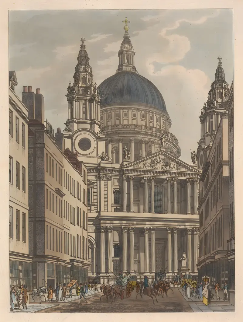 St. Paul’s Cathedral viewed from Ludgate Hill, watercolor on paper by Thomas Malton