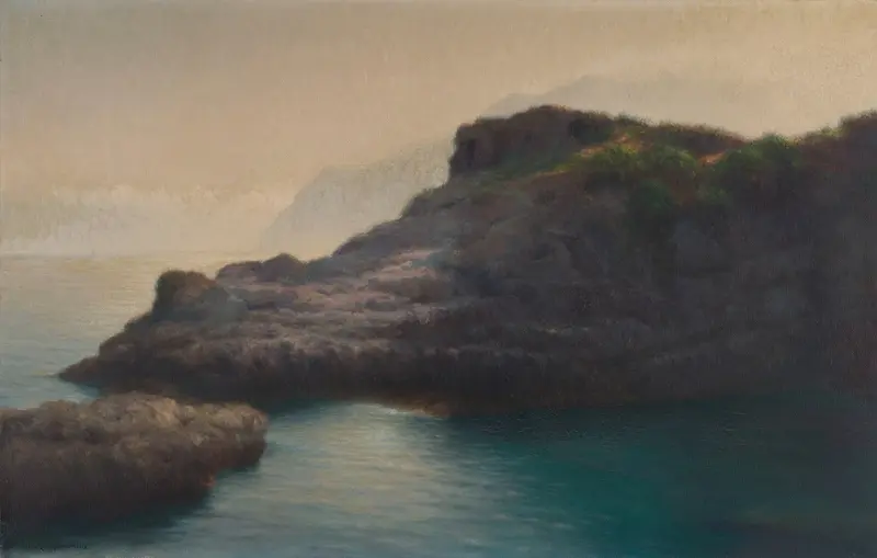 A serene marine scene depicting the coast of Sorrento.