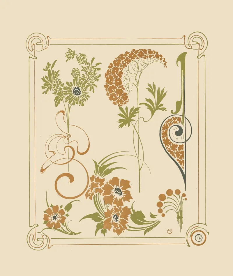 Abstract design with flowers and arabesques by Alphonse Mucha