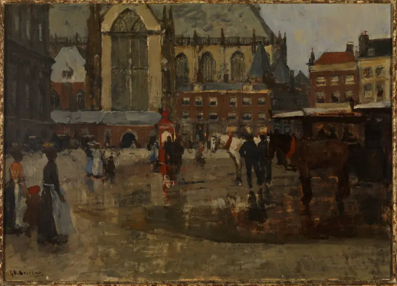 Gezicht op de Dam, oil on canvas by George Hendrik Breitner, depicting a busy Amsterdam square.